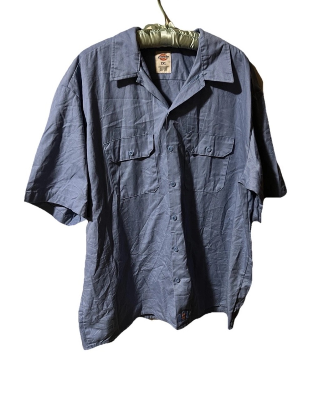 Dickies Navy and Red Logo Work Shirt Label Close-Up